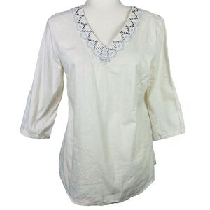 Black Rivet Women's Southwestern Style Studded Roll Tab Linen Blend Top Size Med